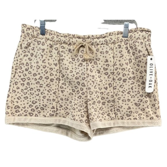 Olive+Oak Pristine Leopard Animal Print Shorts Brown Womens Size L - Picture 1 of 13